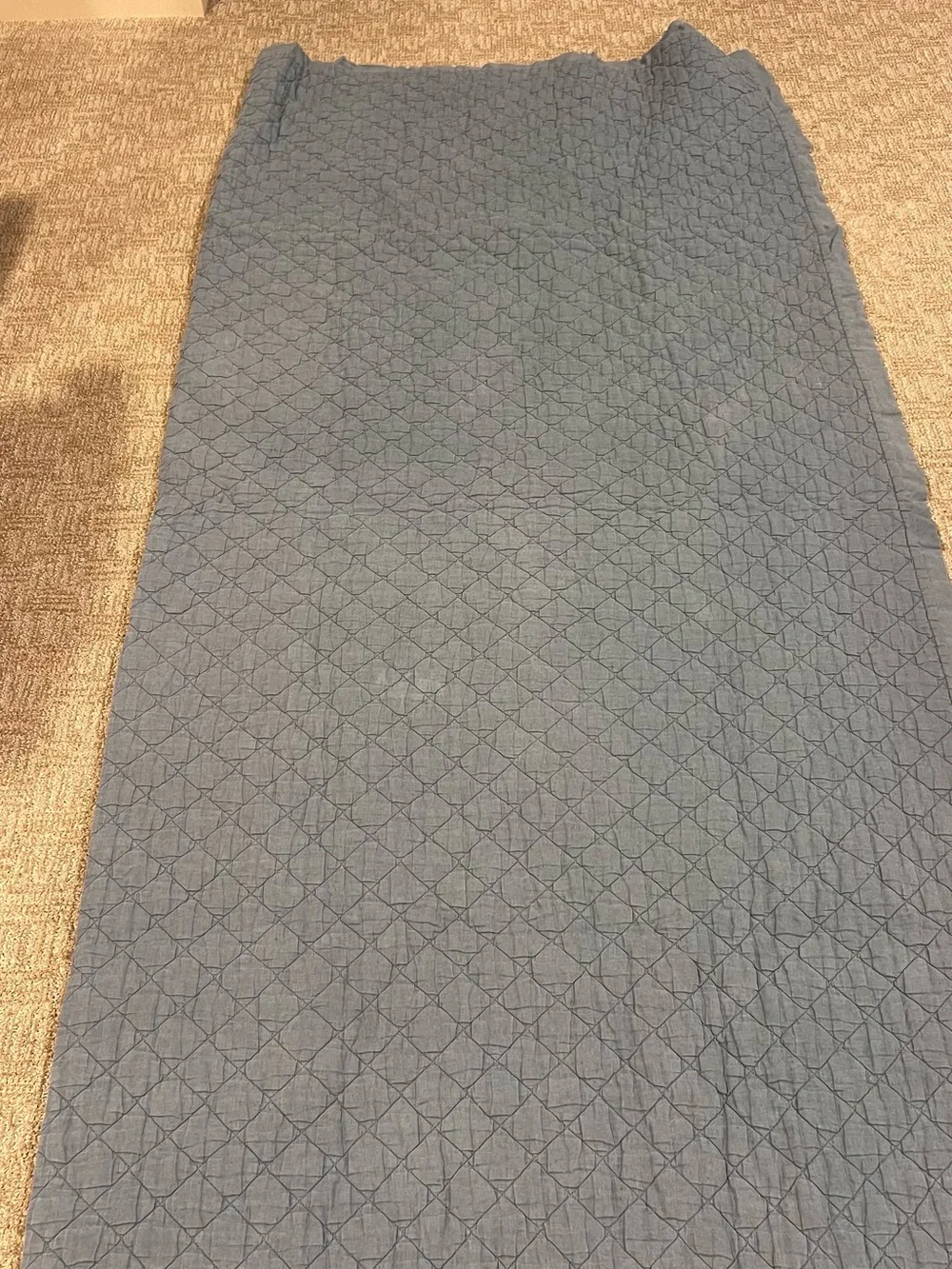 Pottery Barn King Chambray Belgian Flax Linen Diamond Quilt